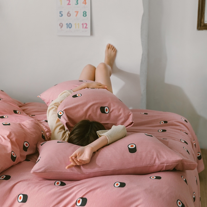 91家纺网 家纺一手货源 找家纺 风向标 2020新款第二季针织棉四件套 饭团-粉