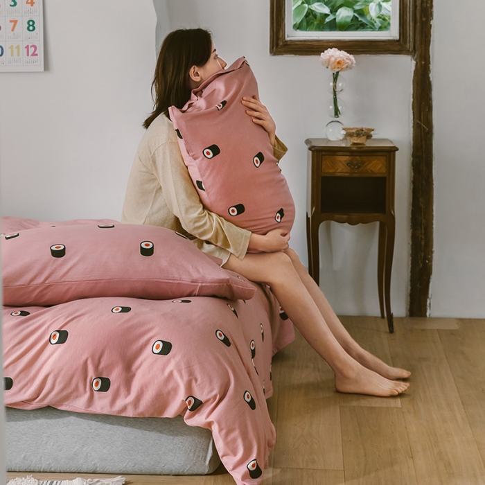 91家纺网 家纺一手货源 找家纺 风向标 2020新款第二季针织棉四件套 饭团-粉