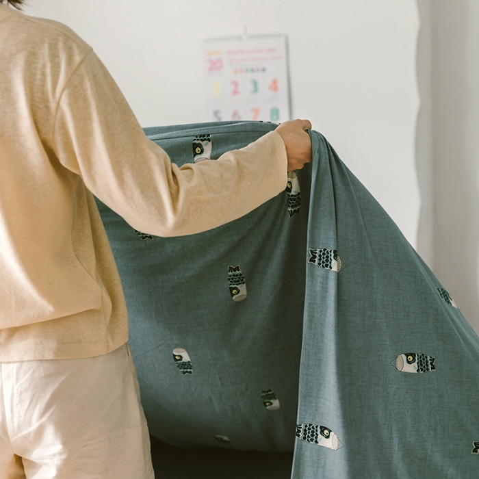 91家纺网 家纺一手货源 找家纺 风向标 2020新款第二季针织棉四件套 鱼旗-蓝