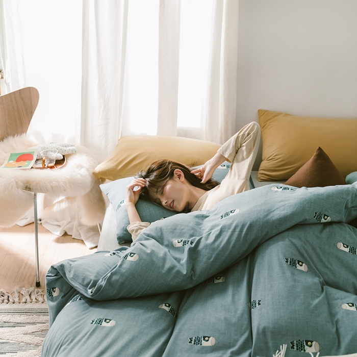 91家纺网 家纺一手货源 找家纺 风向标 2020新款第二季针织棉四件套 鱼旗-蓝