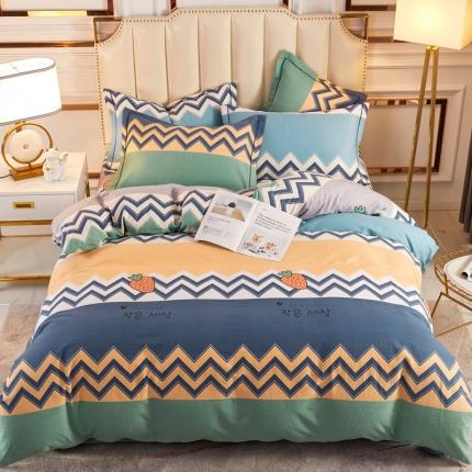 雲归梦 2020新款全棉加厚磨毛四件套 波西草莓-蓝