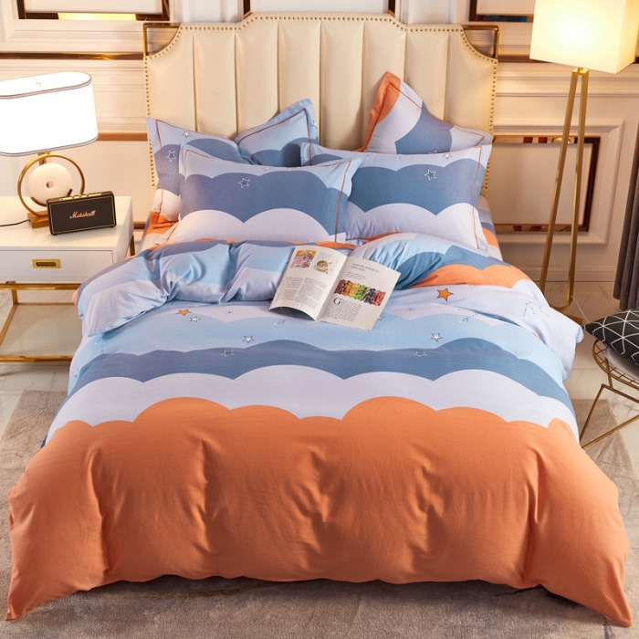 91家纺网 家纺一手货源 找家纺 雲归梦 2020新款全棉加厚磨毛四件套 彩色星空-桔