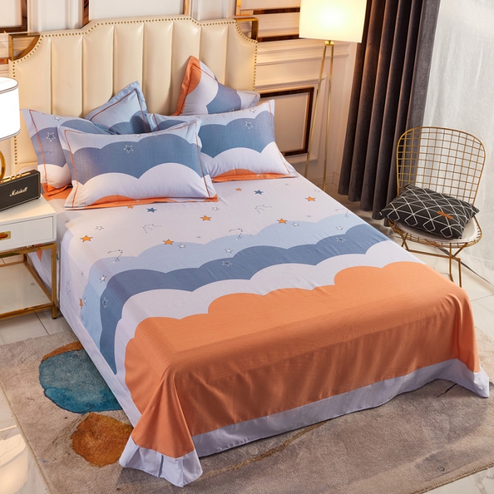 91家纺网 家纺一手货源 找家纺 雲归梦 2020新款全棉加厚磨毛四件套 彩色星空-桔