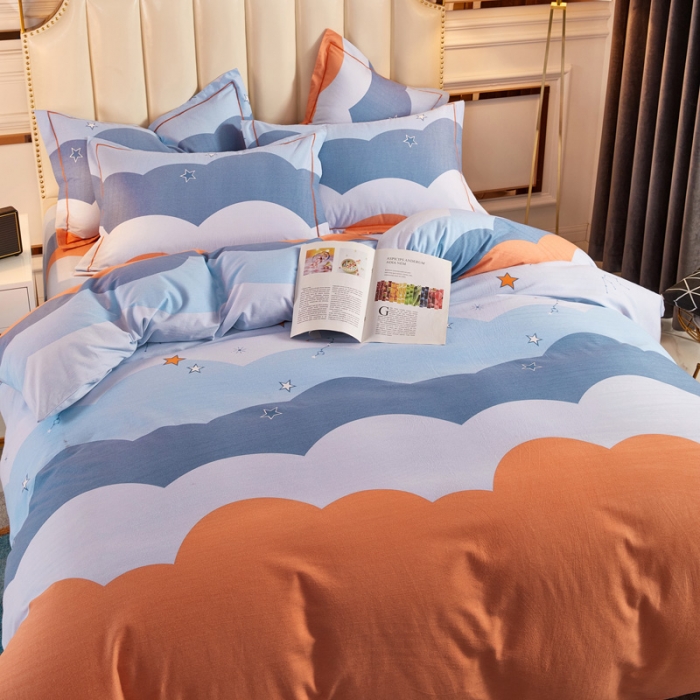 91家纺网 家纺一手货源 找家纺 雲归梦 2020新款全棉加厚磨毛四件套 彩色星空-桔