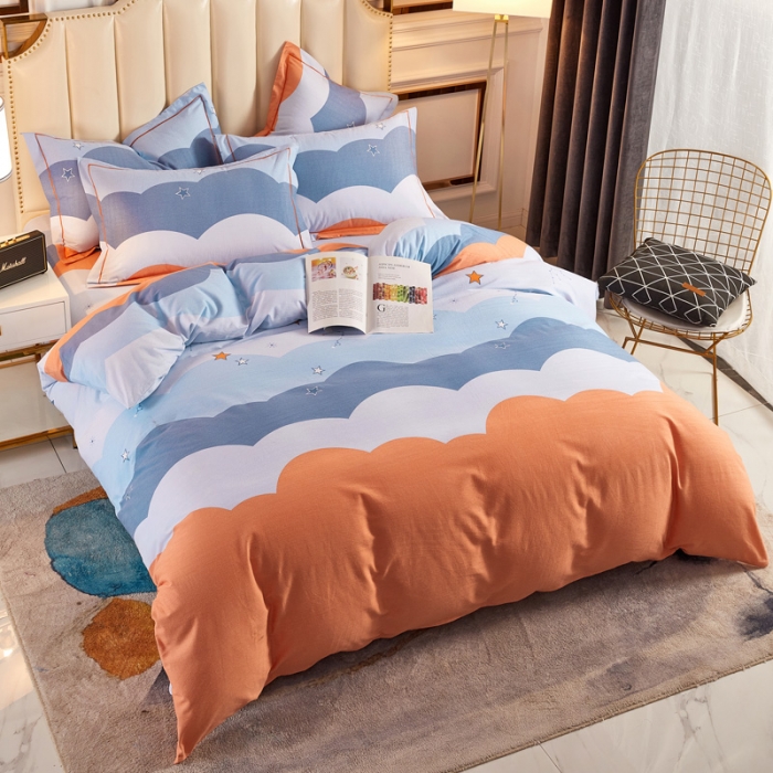 91家纺网 家纺一手货源 找家纺 雲归梦 2020新款全棉加厚磨毛四件套 彩色星空-桔