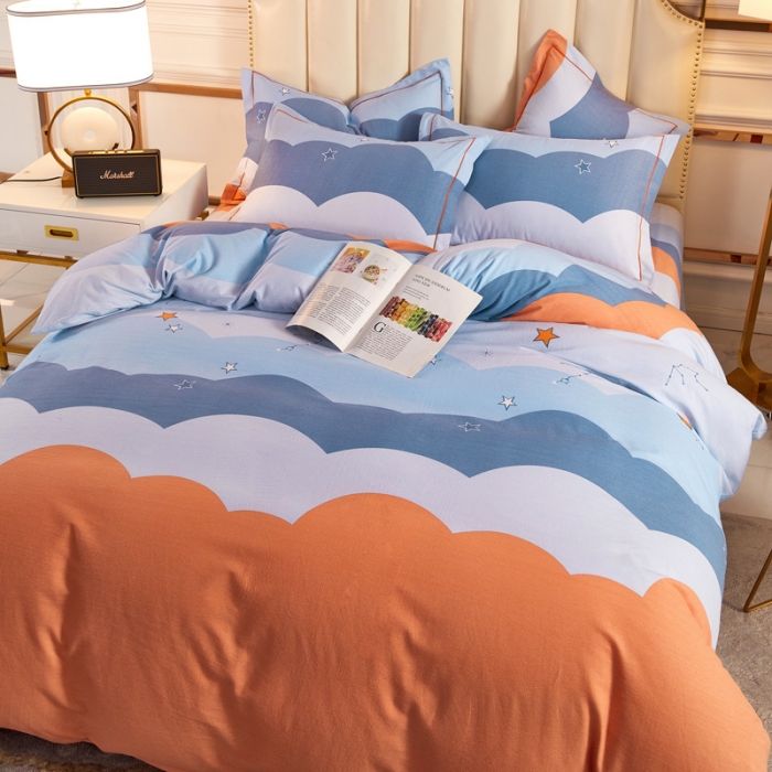 91家纺网 家纺一手货源 找家纺 雲归梦 2020新款全棉加厚磨毛四件套 彩色星空-桔