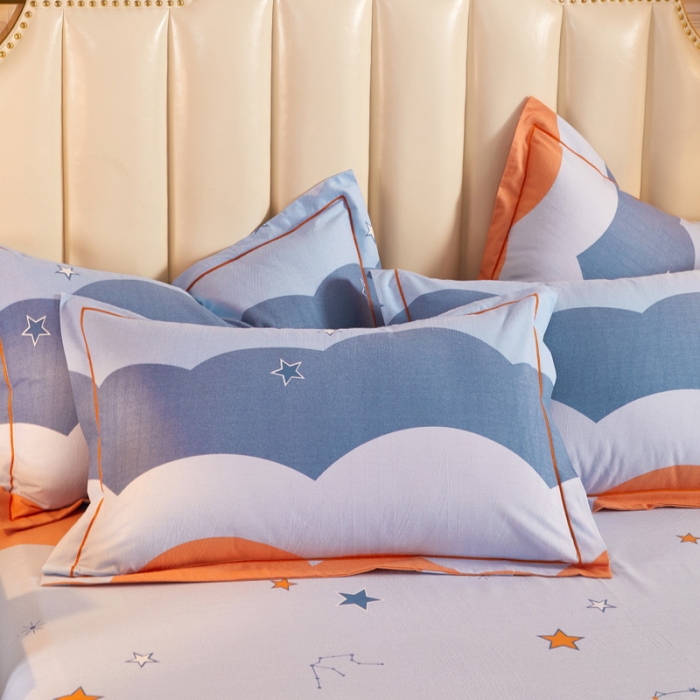 91家纺网 家纺一手货源 找家纺 雲归梦 2020新款全棉加厚磨毛四件套 彩色星空-桔