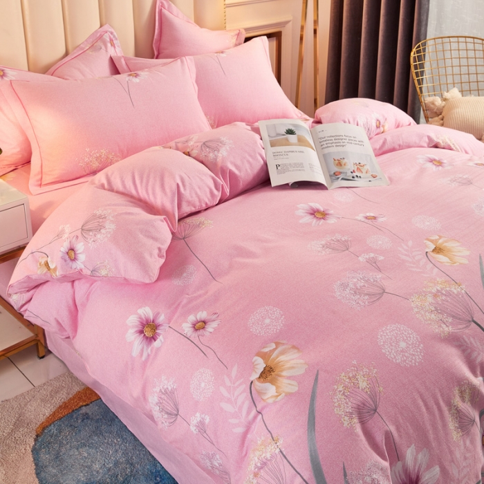 91家纺网 家纺一手货源 找家纺 雲归梦 2020新款全棉加厚磨毛四件套 菊香满院-粉