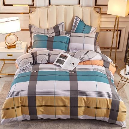 91家纺网 家纺一手货源 找家纺 雲归梦 2020新款全棉加厚磨毛四件套 开心时光-蓝