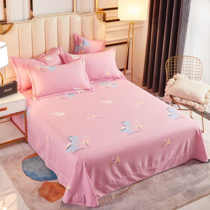 91家纺网 家纺一手货源 找家纺 雲归梦 2020新款全棉加厚磨毛四件套 恐龙乐园-粉