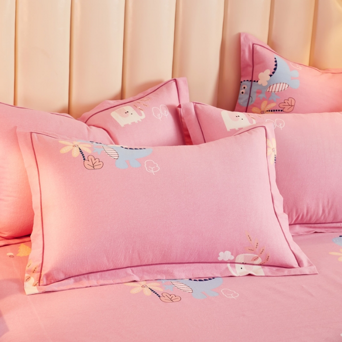 91家纺网 家纺一手货源 找家纺 雲归梦 2020新款全棉加厚磨毛四件套 恐龙乐园-粉