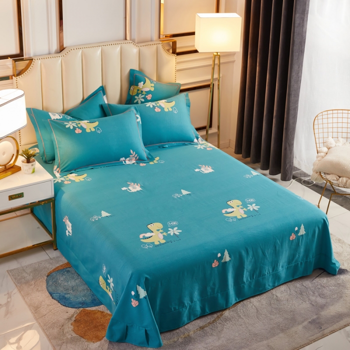 91家纺网 家纺一手货源 找家纺 雲归梦 2020新款全棉加厚磨毛四件套 恐龙乐园-蓝