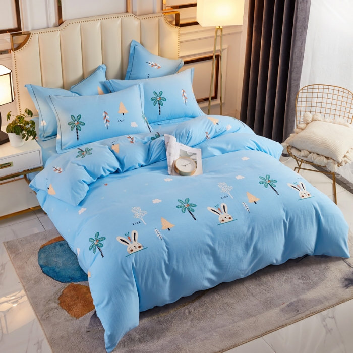 91家纺网 家纺一手货源 找家纺 雲归梦 2020新款全棉加厚磨毛四件套 萌萌兔-蓝