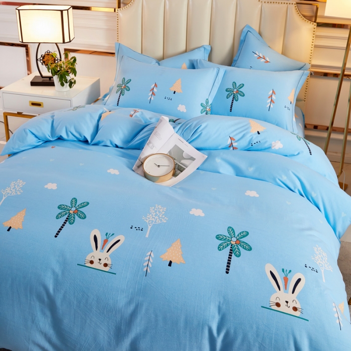 91家纺网 家纺一手货源 找家纺 雲归梦 2020新款全棉加厚磨毛四件套 萌萌兔-蓝