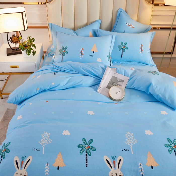 91家纺网 家纺一手货源 找家纺 雲归梦 2020新款全棉加厚磨毛四件套 萌萌兔-蓝