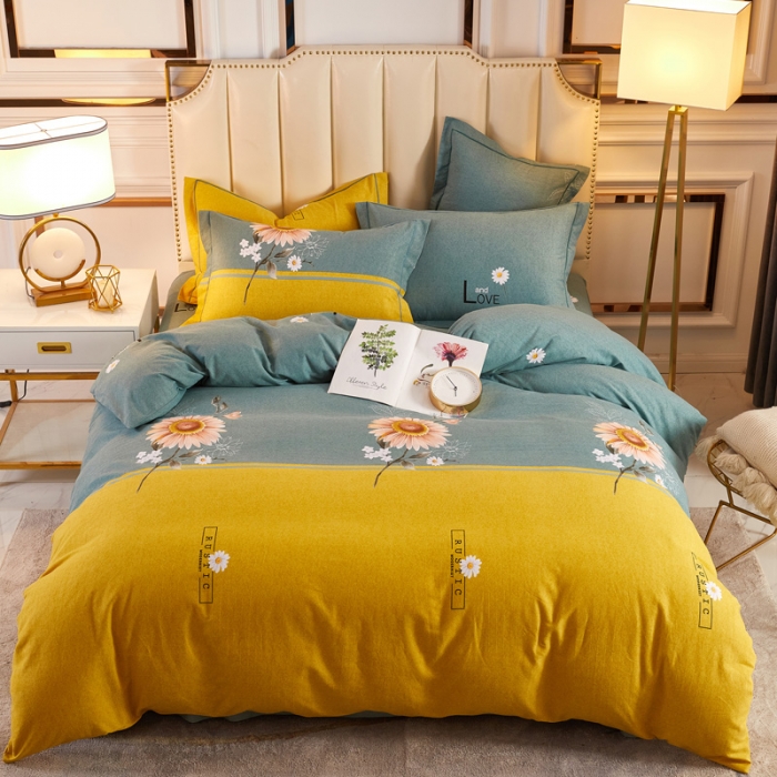 91家纺网 家纺一手货源 找家纺 雲归梦 2020新款全棉加厚磨毛四件套 陌上花开-绿