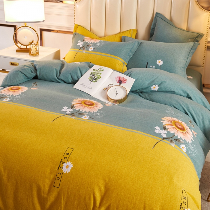 91家纺网 家纺一手货源 找家纺 雲归梦 2020新款全棉加厚磨毛四件套 陌上花开-绿