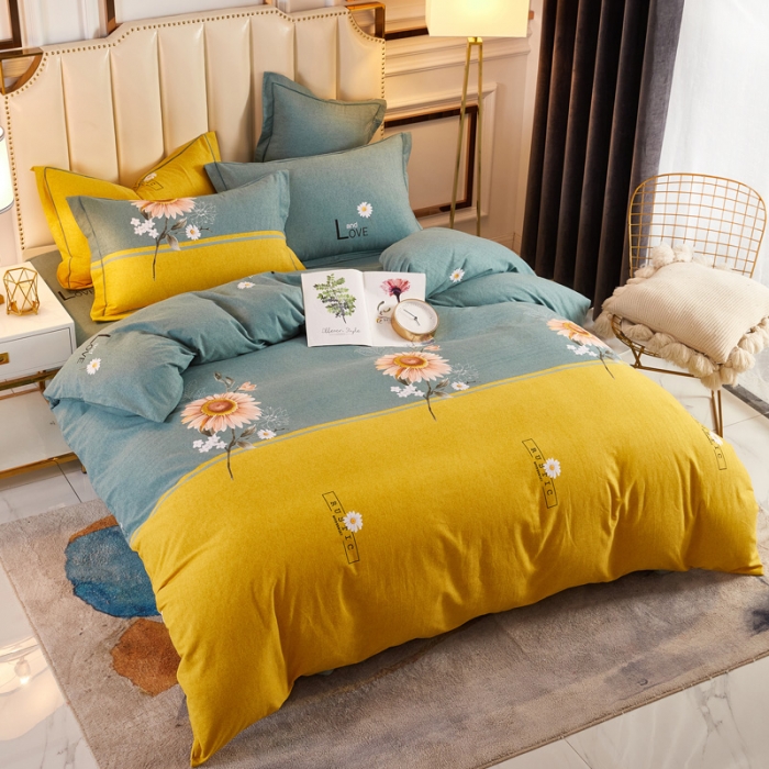 91家纺网 家纺一手货源 找家纺 雲归梦 2020新款全棉加厚磨毛四件套 陌上花开-绿