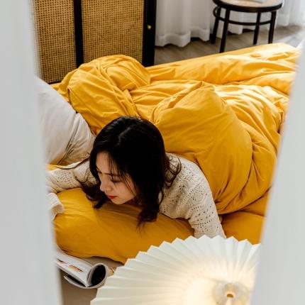 91家纺网 家纺一手货源 找家纺 华超针织 2021新款针织纯色单床笠2 姜黄