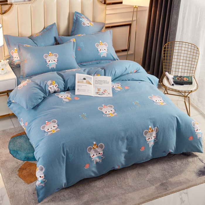 91家纺网 家纺一手货源 找家纺 雲归梦 2020新款全棉加厚磨毛四件套 鼠鼠生威-蓝