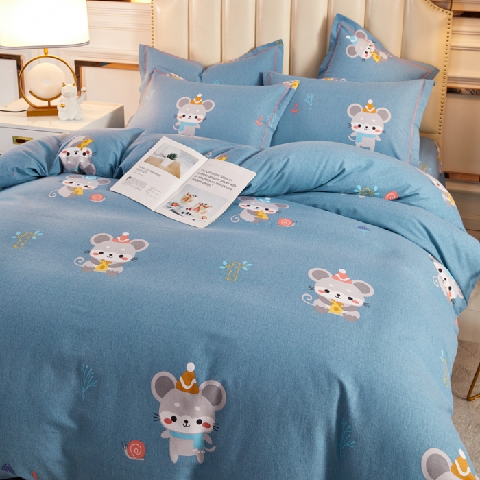 91家纺网 家纺一手货源 找家纺 雲归梦 2020新款全棉加厚磨毛四件套 鼠鼠生威-蓝