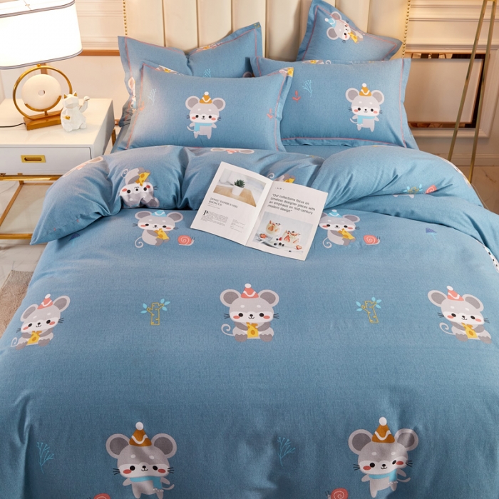 91家纺网 家纺一手货源 找家纺 雲归梦 2020新款全棉加厚磨毛四件套 鼠鼠生威-蓝