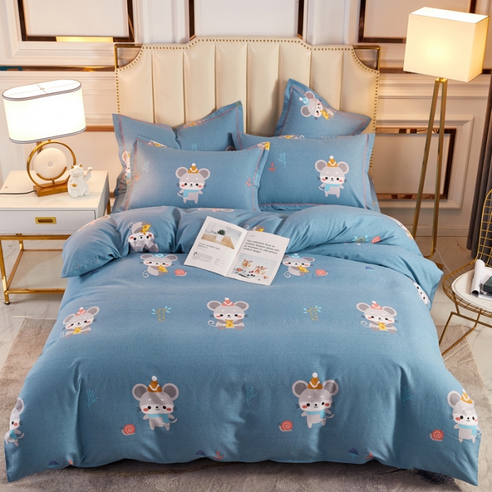 91家纺网 家纺一手货源 找家纺 雲归梦 2020新款全棉加厚磨毛四件套 鼠鼠生威-蓝