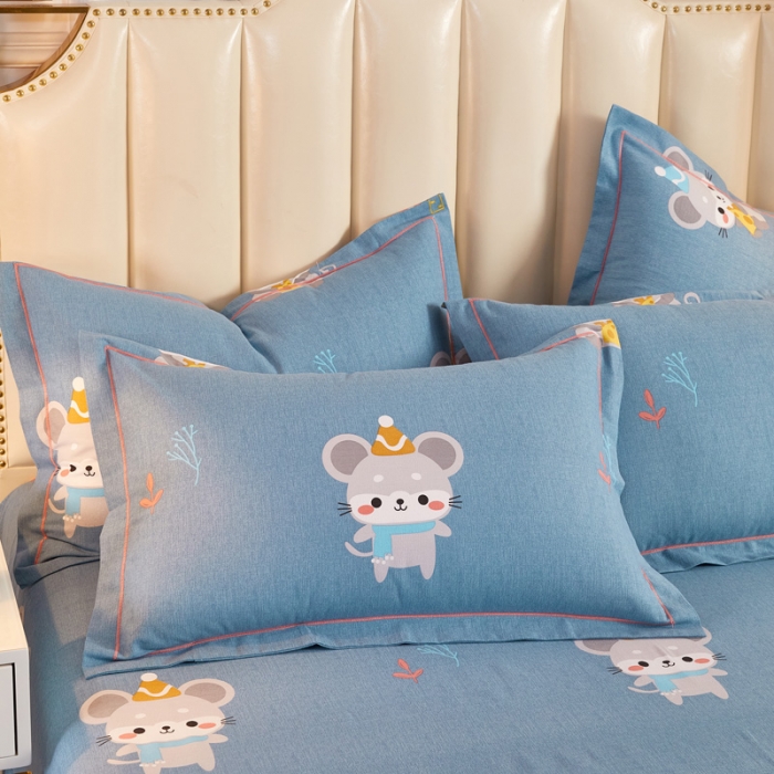 91家纺网 家纺一手货源 找家纺 雲归梦 2020新款全棉加厚磨毛四件套 鼠鼠生威-蓝