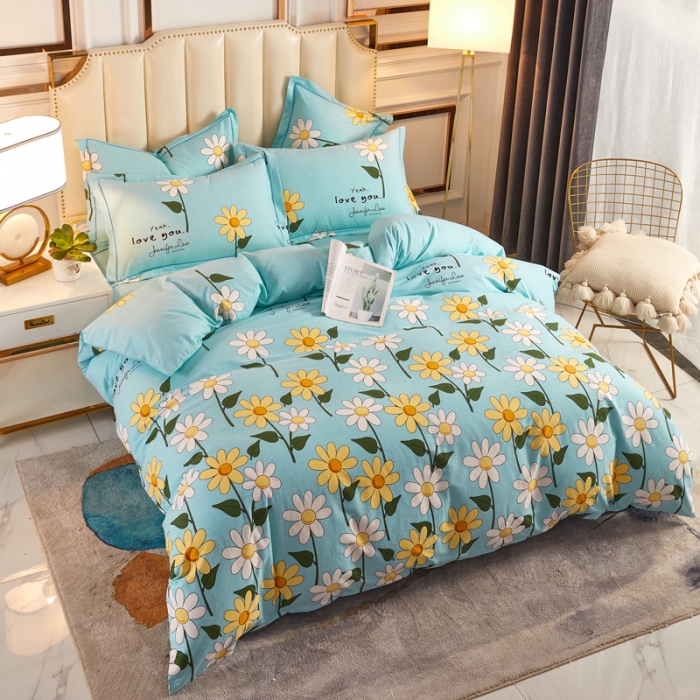 91家纺网 家纺一手货源 找家纺 雲归梦 2020新款全棉加厚磨毛四件套 向阳花-兰