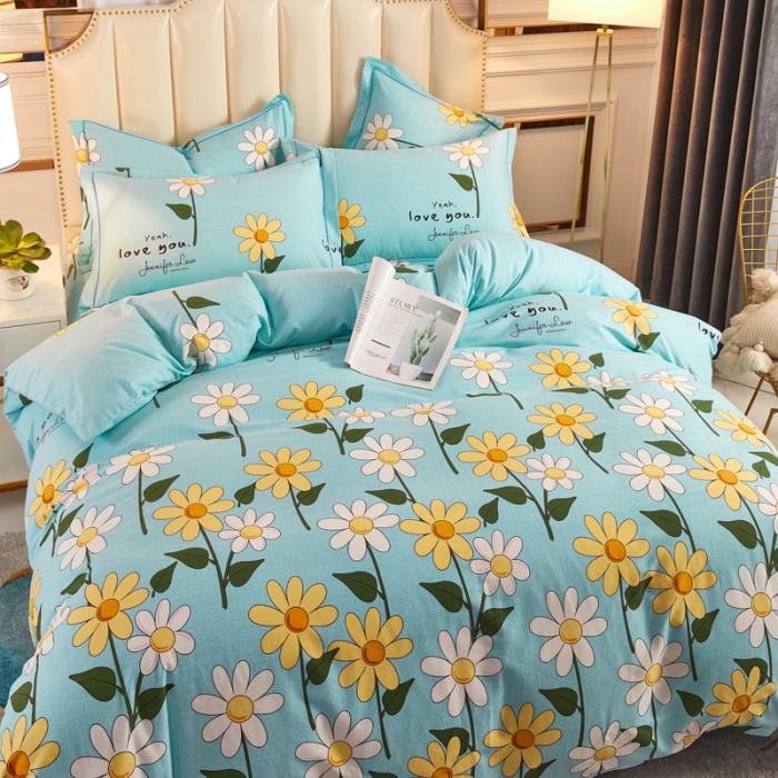 91家纺网 家纺一手货源 找家纺 雲归梦 2020新款全棉加厚磨毛四件套 向阳花-兰