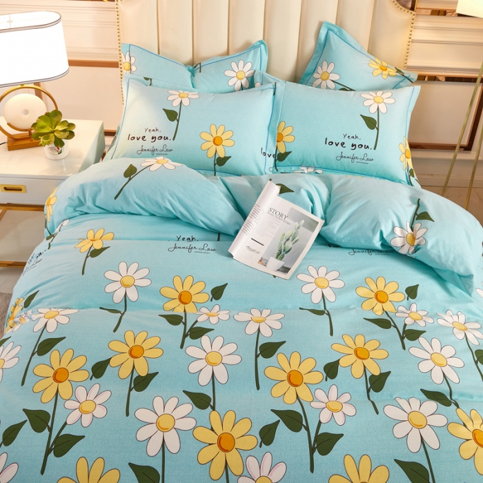 91家纺网 家纺一手货源 找家纺 雲归梦 2020新款全棉加厚磨毛四件套 向阳花-兰