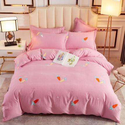 91家纺网 家纺一手货源 找家纺 雲归梦 2020新款全棉加厚磨毛四件套 小萝卜-粉