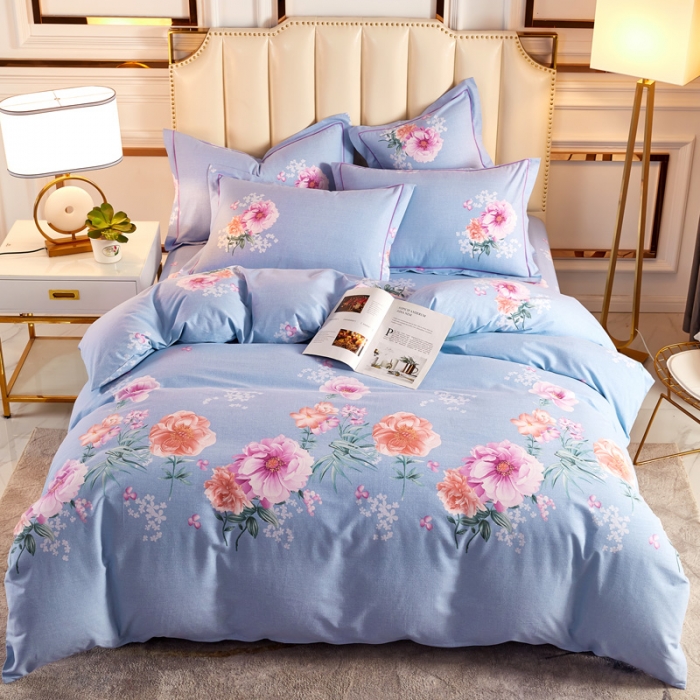 91家纺网 家纺一手货源 找家纺 雲归梦 2020新款全棉加厚磨毛四件套 夜芙海棠-蓝