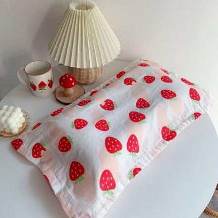 麦吻 新款纱布全棉儿童枕（含枕芯）30*50cm 草莓