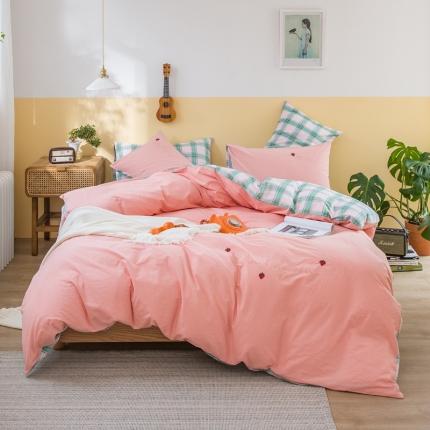 91家纺网 家纺一手货源 找家纺 捌月全棉水洗棉刺绣印花四件套 罗拉-粉