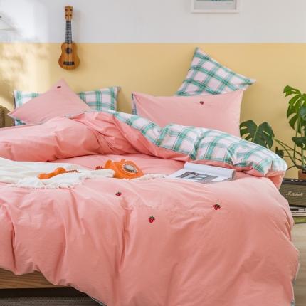 捌月全棉水洗棉刺绣印花四件套 罗拉-粉