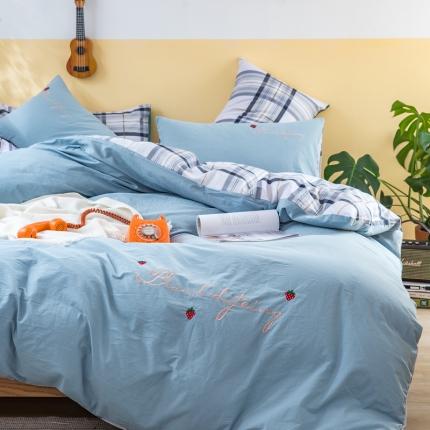 捌月全棉水洗棉刺绣印花四件套 罗拉-烟灰