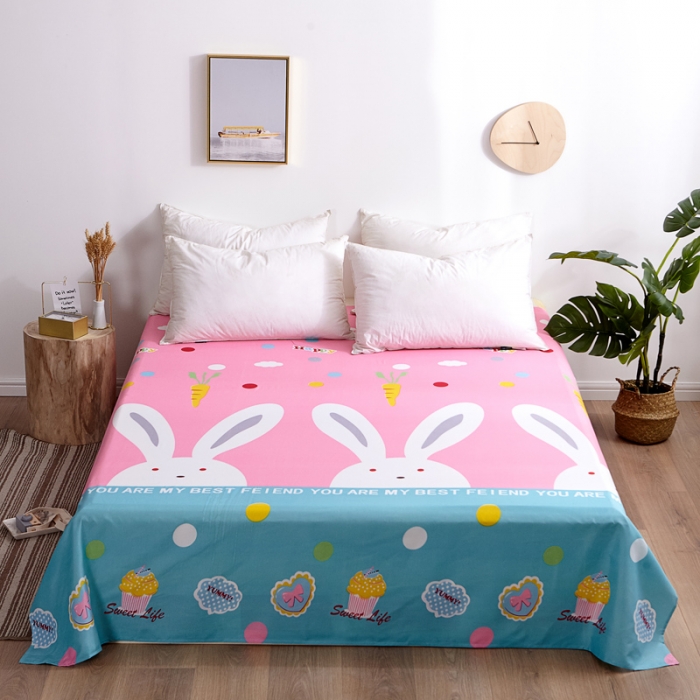 91家纺网 家纺一手货源 找家纺 宇淳国际2023新品 芦荟棉四件套系列单品床单 粉红兔