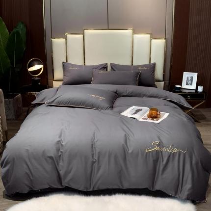 91家纺网 家纺一手货源 找家纺 （总）艾佳2025新款款全棉40贡缎纯色刺绣轻奢风系列四件套