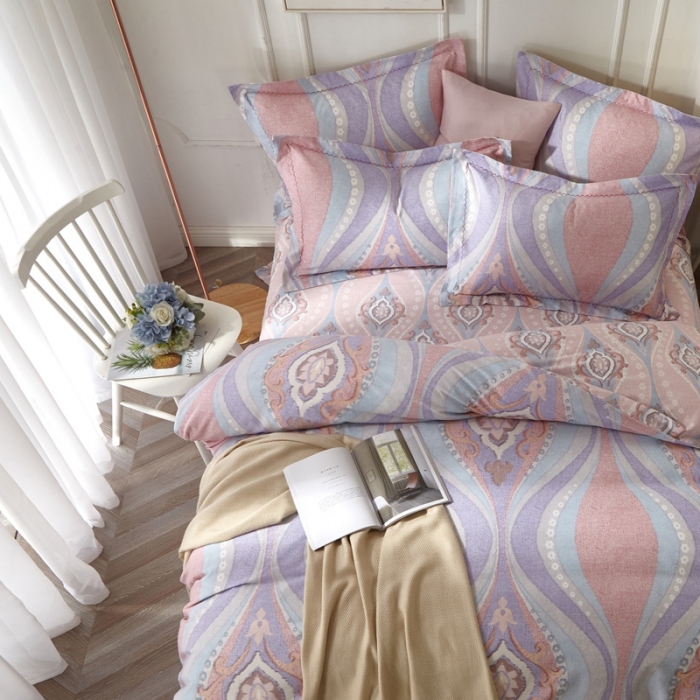 91家纺网 家纺一手货源 找家纺 威克凯丽 2023新款全棉活性生态磨毛四件套 瑟琳娜（紫）