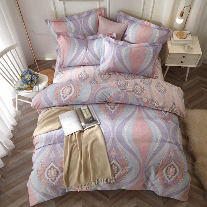 91家纺网 家纺一手货源 找家纺 威克凯丽 2023新款全棉活性生态磨毛四件套 瑟琳娜（紫）