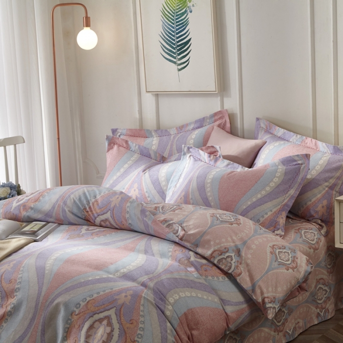 91家纺网 家纺一手货源 找家纺 威克凯丽 2023新款全棉活性生态磨毛四件套 瑟琳娜（紫）