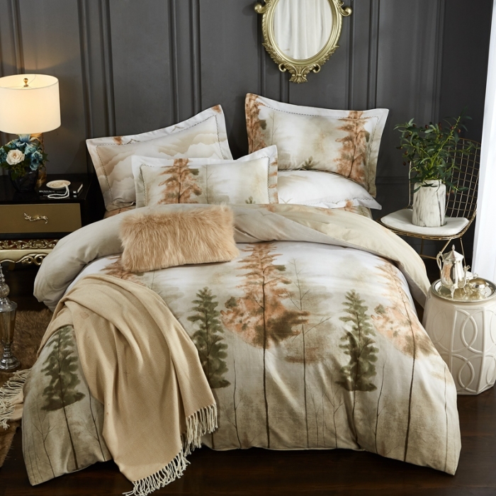 91家纺网 家纺一手货源 找家纺 威克凯丽 2023新款全棉活性生态磨毛四件套 万木峥嵘