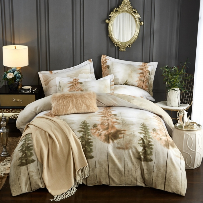 91家纺网 家纺一手货源 找家纺 威克凯丽 2023新款全棉活性生态磨毛四件套 万木峥嵘