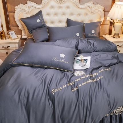 91家纺网 家纺一手货源 找家纺 （总）菊上 2021新款60支长绒棉山茶花系列床裙款四件套