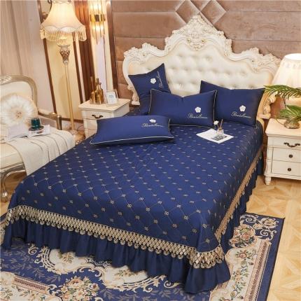 91家纺网 家纺一手货源 找家纺 菊上 2021新款60支长绒棉山茶花系列加棉床盖 宝蓝