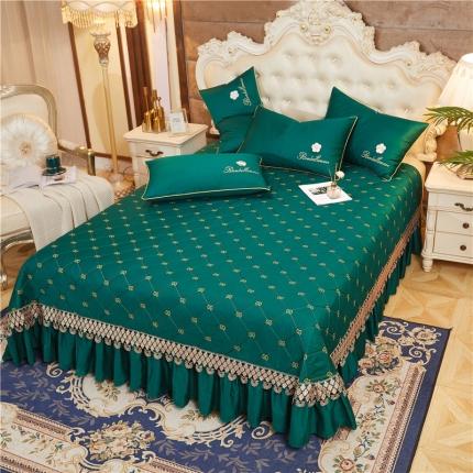 91家纺网 家纺一手货源 找家纺 菊上 2021新款60支长绒棉山茶花系列加棉床盖 墨绿