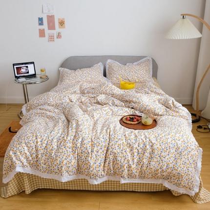 91家纺网 家纺一手货源 找家纺 艾沁 2020新款韩国刺绣花边小碎花纯棉四件套 橘落