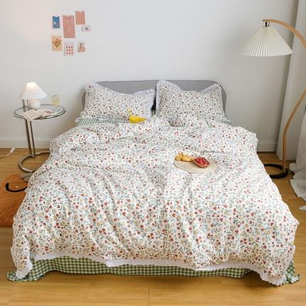 91家纺网 家纺一手货源 找家纺 艾沁 2020新款韩国刺绣花边小碎花纯棉四件套 小时光