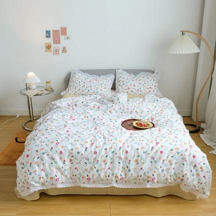 91家纺网 家纺一手货源 找家纺 艾沁 2020新款韩国刺绣花边小碎花纯棉四件套 阳菜